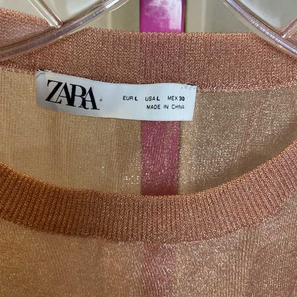 NWOT Zara Metallic Rose Gold Sheer Top - Picture 3 of 6